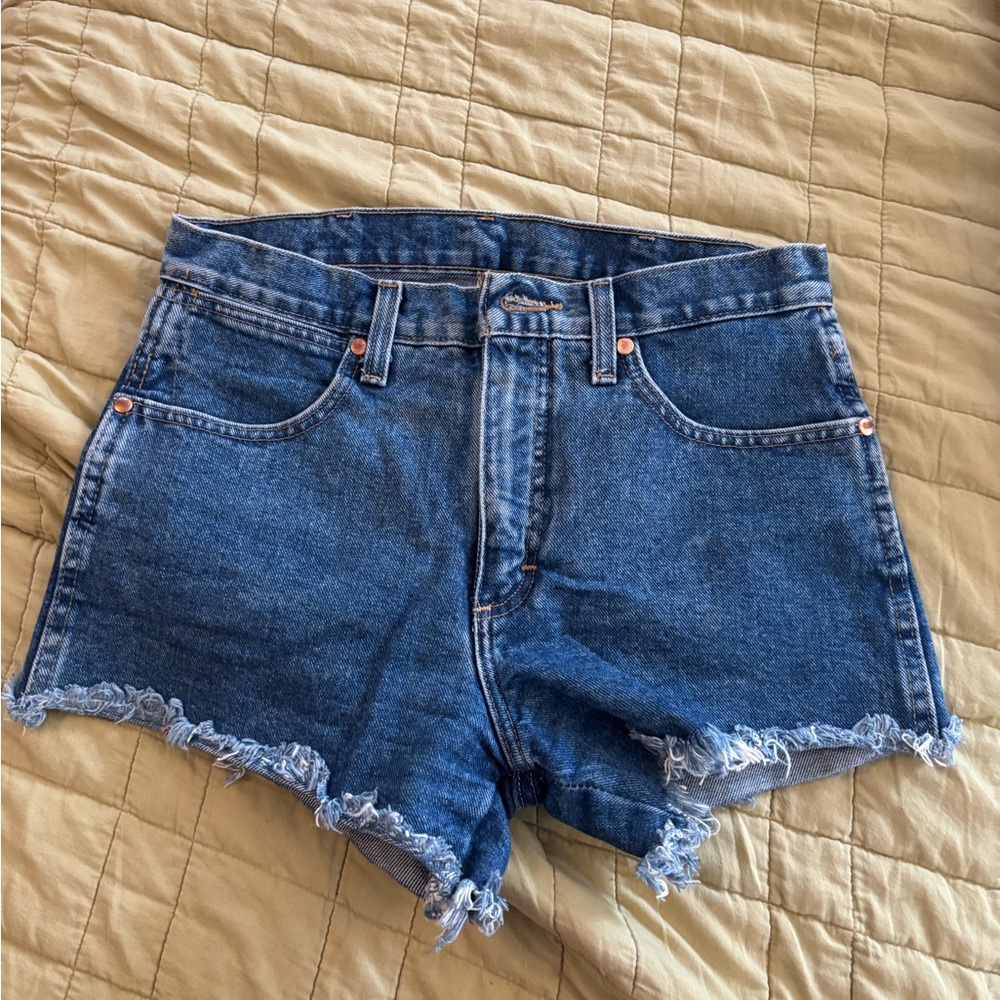 Wrangler Dark Blue Frayed Hem Denim Shorts